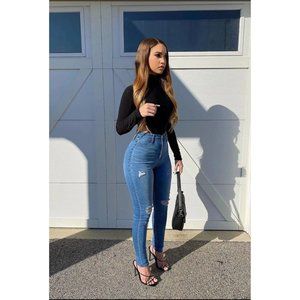 NWT Fashion Nova Jeans Size 9 Our Favorite High Waist Skinny Jeans Med Blue Wash